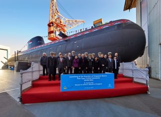 COVER STORY: LAUNCHING OF THE REPUBLIC OF SINGAPORE’S FIRST TYPE 218SG SUBMARINE 190218 Launching ceremony HDW Class 218SG submarine 2