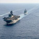 U.S., Australian ships exercise in South China Sea amidst rising tensions usn ran america barry bunker hill parramatta 200418 N IW125 3316