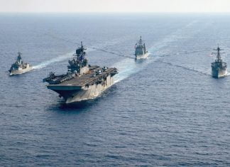 U.S., Australian ships exercise in South China Sea amidst rising tensions usn ran america barry bunker hill parramatta 200418 N IW125 3316
