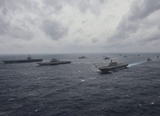 Australia joins Operation MALABAR 2020 with allies Ships from the Indian Navy Japan Maritime Self Defense Force and the U.S. Navy sail in formation in the Bay of Bengal during exercise Malabar 2017 588x420 1