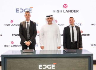 EDGE Makes Major Strategic Investment in Unmanned Air Traffic Management Provider High Lander Left to Right Alon Abelson co founder and CEO of High Lander Mansour AlMulla Managing Director and CEO of EDGE Ido Yahalomi co founder and CTO of High Lander scaled 1 1