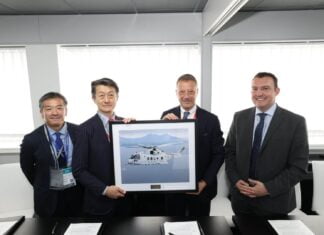 Leonardo and Kawasaki Heavy Industries sign contract for additional MCH-101 helicopters and the start of a mid-life update programme for the type in Japa Leonardo KHI AW101 signing