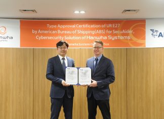 Hanwha Systems’ Ship Cyber Security Solution ‘SecuAider®’ Achieves Asia’s First E27 TA Certification Photo1 The E27 certification ceremony from the ABS was held yesterday20th at the Hanwha Building in Janggyo dong Jung gu Seoul